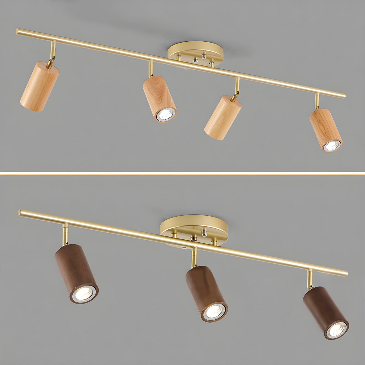 Rowan Ceiling Light in Walnut and Brass, Modern Track Lighting