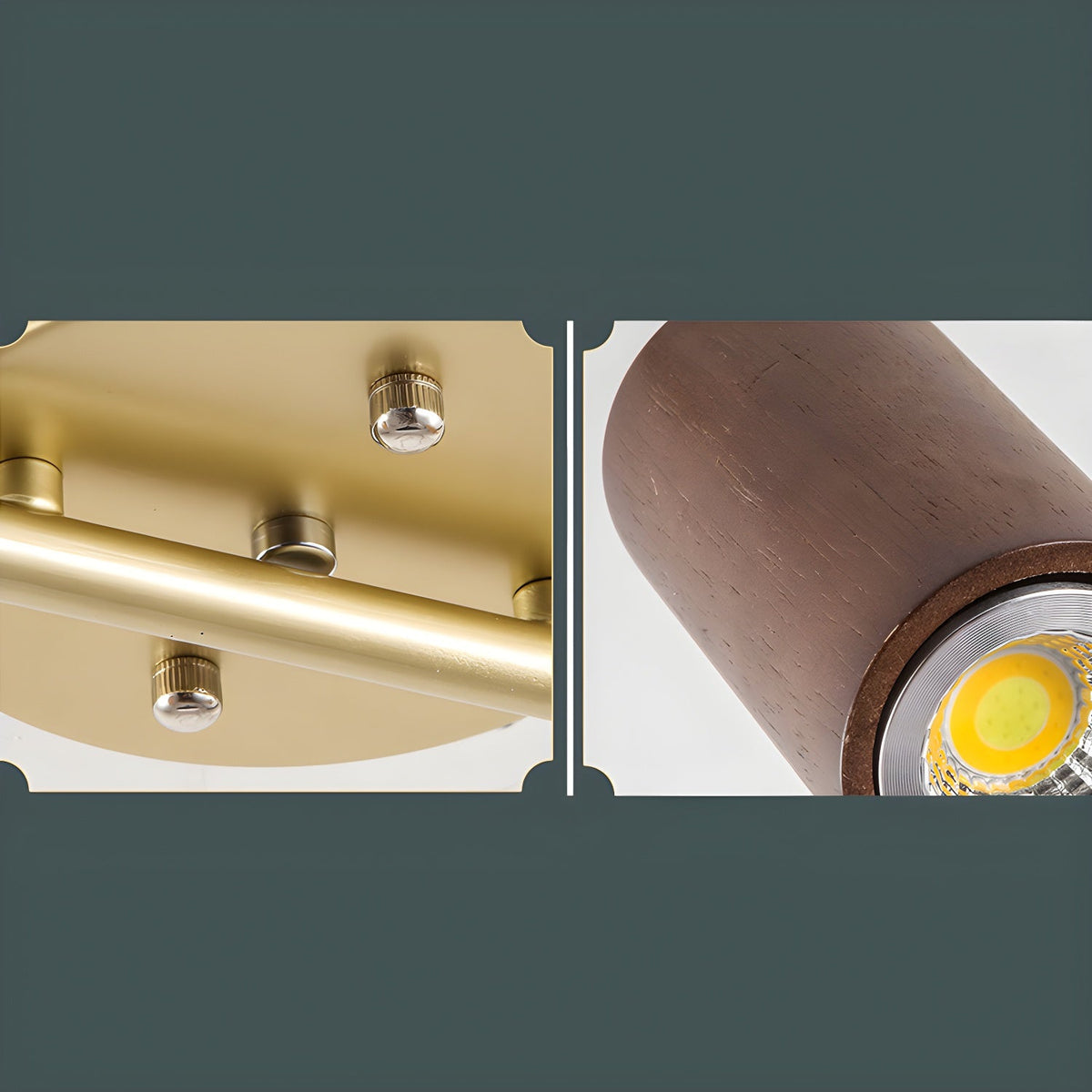 Rowan Ceiling Light in Walnut and Brass, Modern Track Lighting