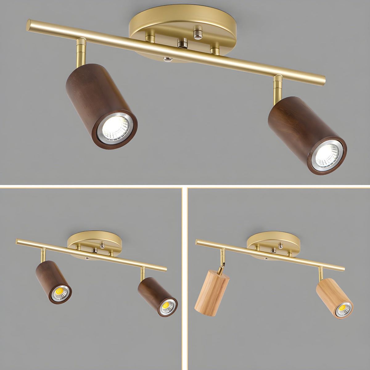Rowan Ceiling Light in Walnut and Brass, Modern Track Lighting