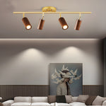 Rowan Ceiling Light in Walnut and Brass, Modern Track Lighting