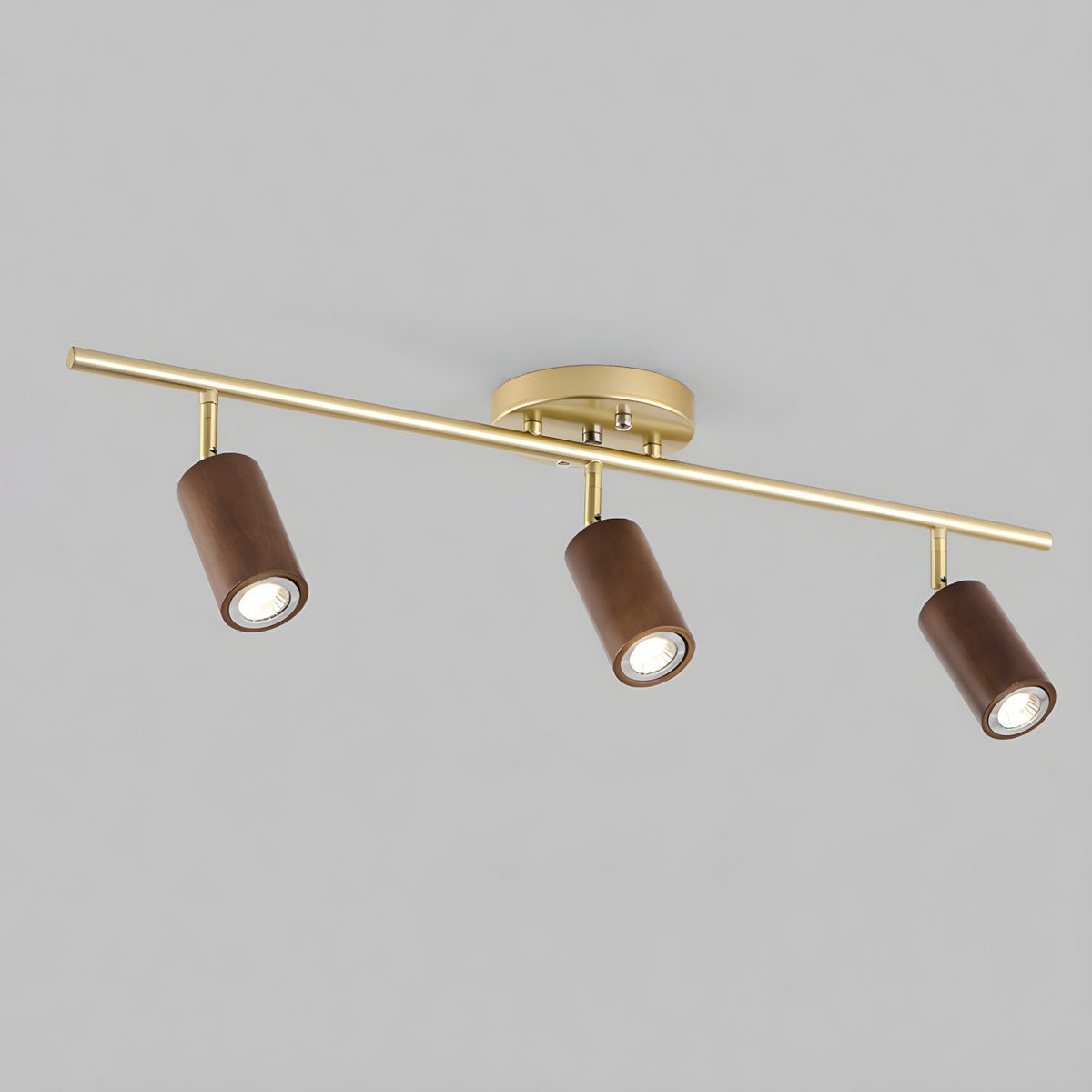 Rowan Ceiling Light in Walnut and Brass, Modern Track Lighting