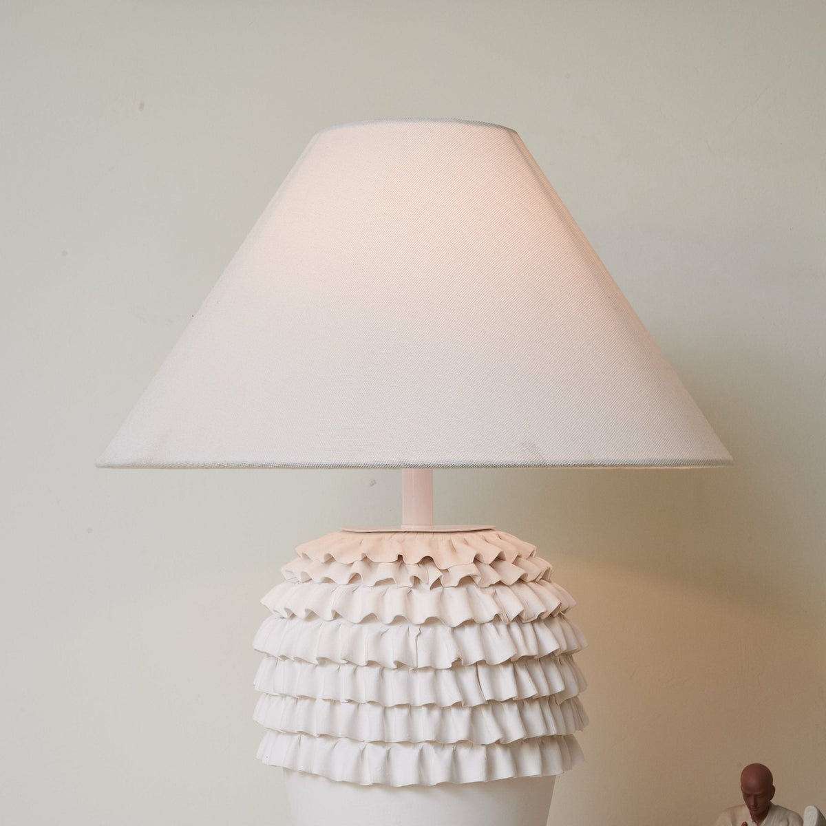 Ruffle Ceramic Table Lamp with Fluted Base and Fabric Shade