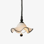 Ruffled Glass Pendant Light with Black Trim for Dining and Kitchen