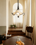 Ruffled Glass Pendant Light with Black Trim for Dining and Kitchen