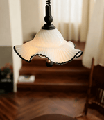 Ruffled Glass Pendant Light with Black Trim for Dining and Kitchen
