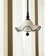 Ruffled Glass Pendant Light with Black Trim for Dining and Kitchen