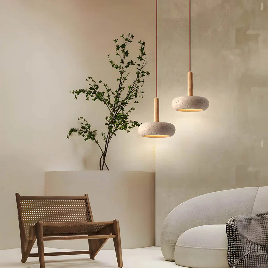 Yellow Cave Stone Japanese Style Retro Cream Pendant Lamp