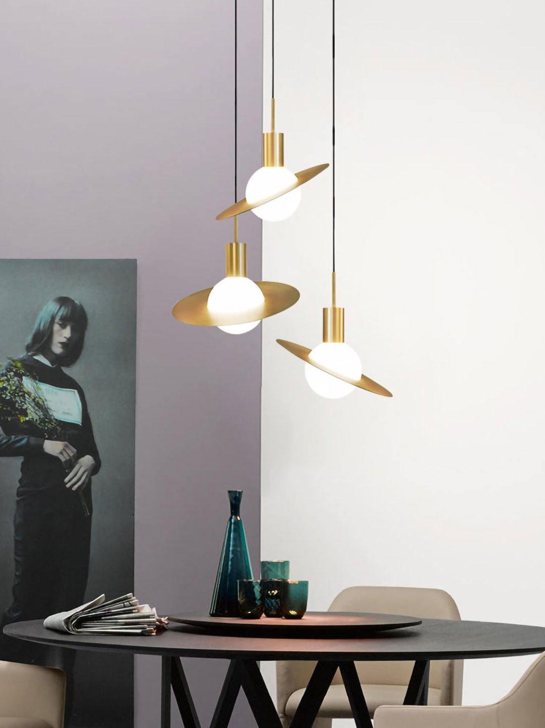 Saturne Brass & Glass Pendant Light – Modern Celestial Suspension