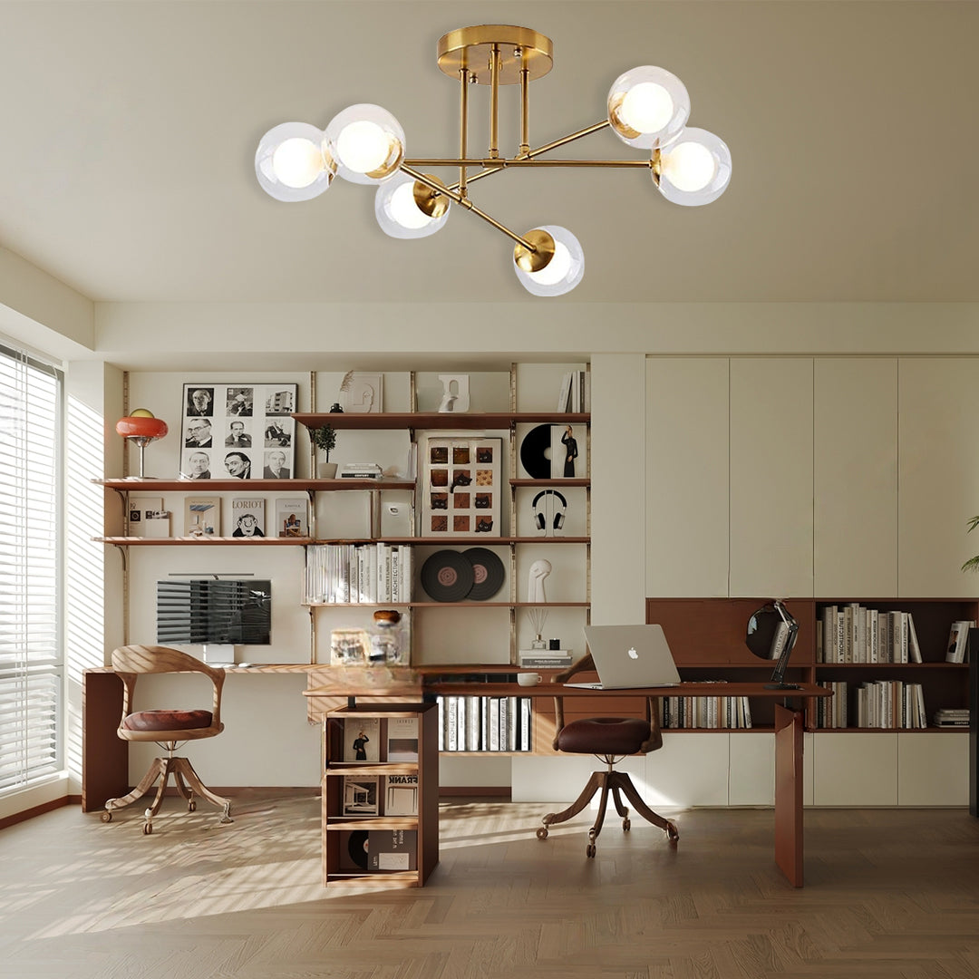 Aurelia Six-Light Sputnik Chandelier in Glass and Metal