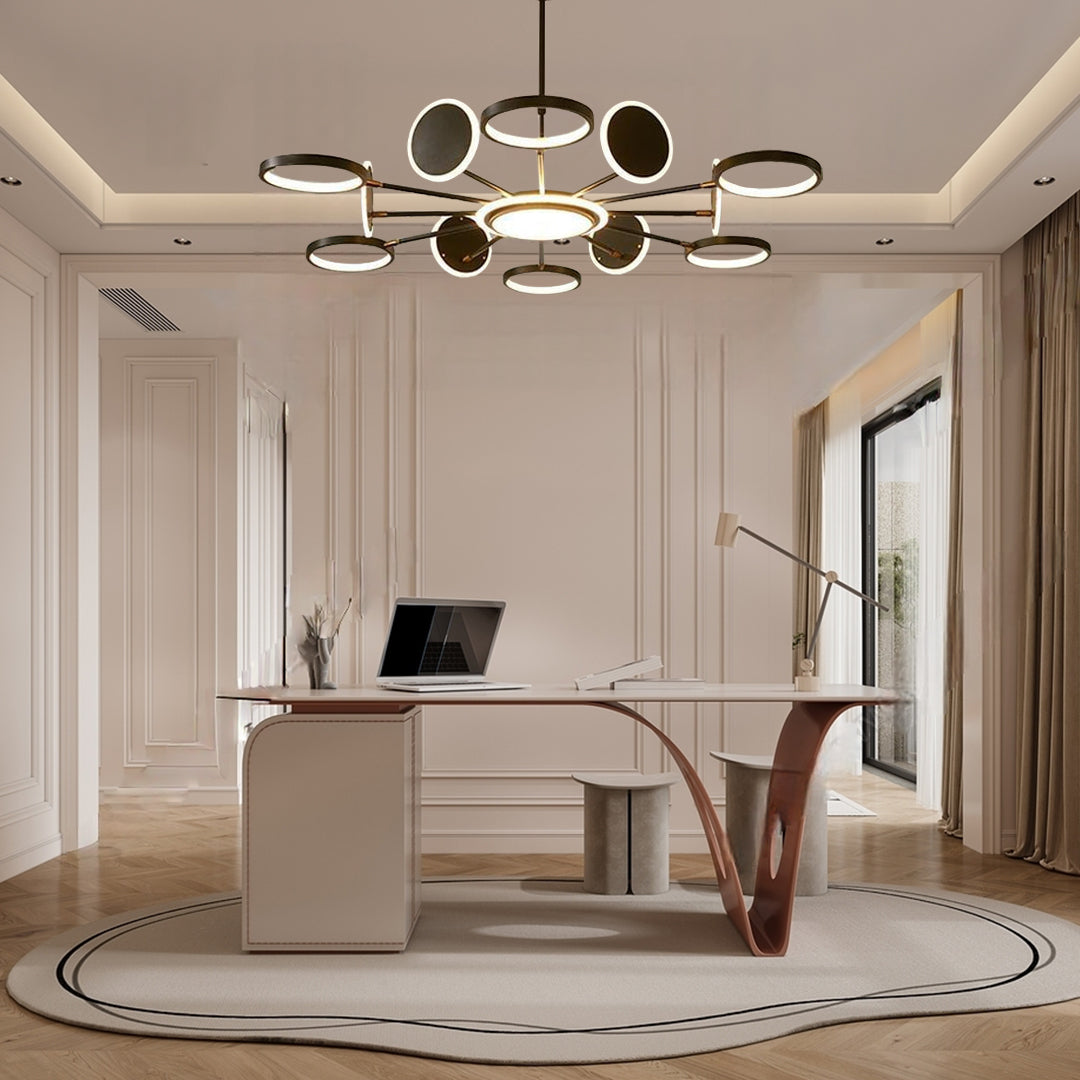 Orbit LED Pendant Chandelier in Black or Gold, Modern Geometric Ceiling Light