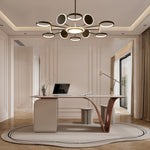 Orbit LED Pendant Chandelier in Black or Gold, Modern Geometric Ceiling Light