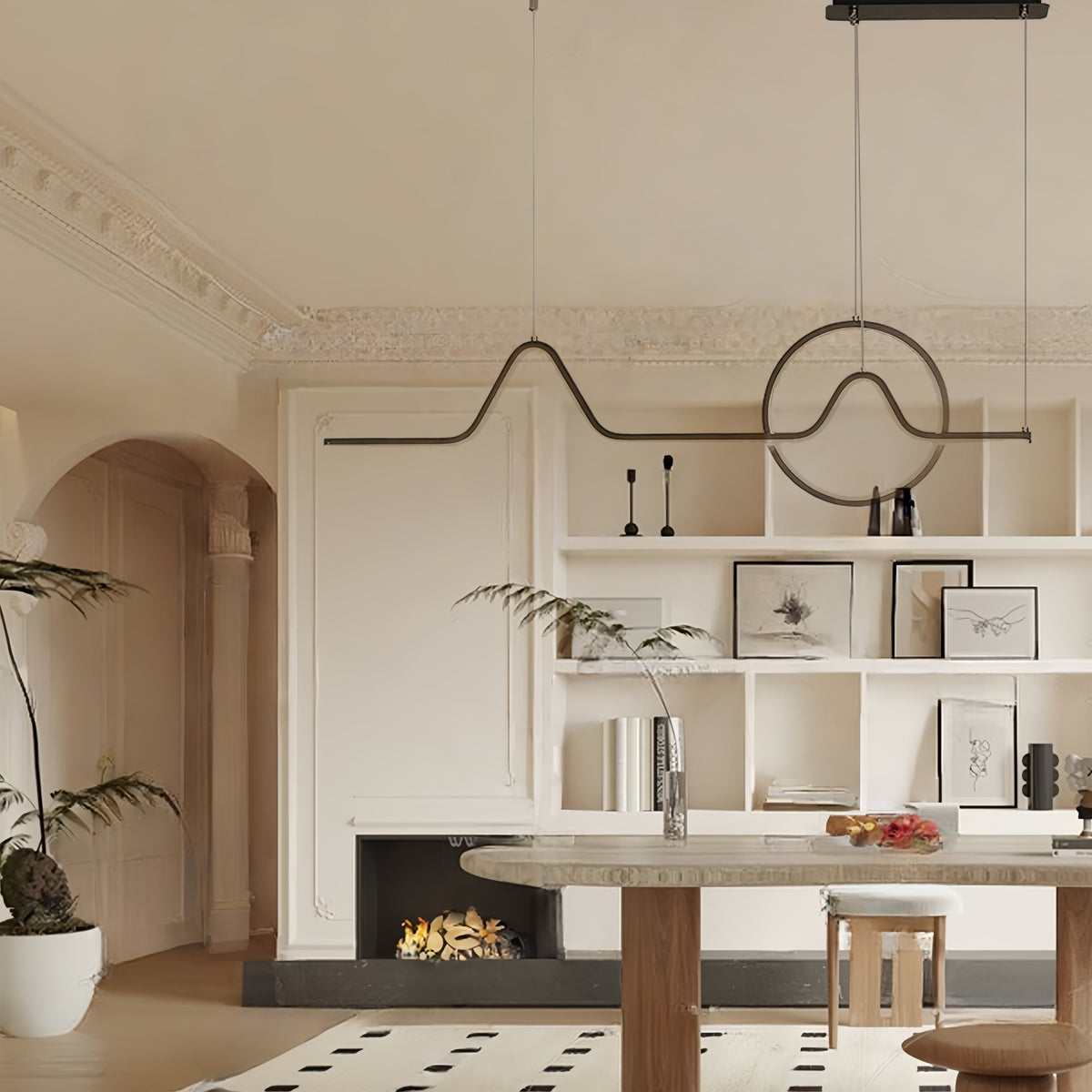 Modern LED Pendant Light with Geometric Wave Design for Dining Room and Kitchen Island