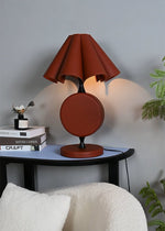 Saddle Stitch Leather Table Lamp with Pleated Shade, Warm Brown