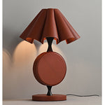 Saddle Stitch Leather Table Lamp with Pleated Shade, Warm Brown