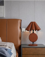 Saddle Stitch Leather Table Lamp with Pleated Shade, Warm Brown
