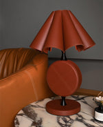 Saddle Stitch Leather Table Lamp with Pleated Shade, Warm Brown