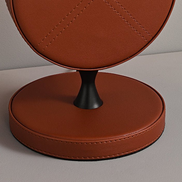 Saddle Stitch Leather Table Lamp with Pleated Shade, Warm Brown