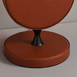 Saddle Stitch Leather Table Lamp with Pleated Shade, Warm Brown