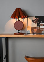 Saddle Stitch Leather Table Lamp with Pleated Shade, Warm Brown