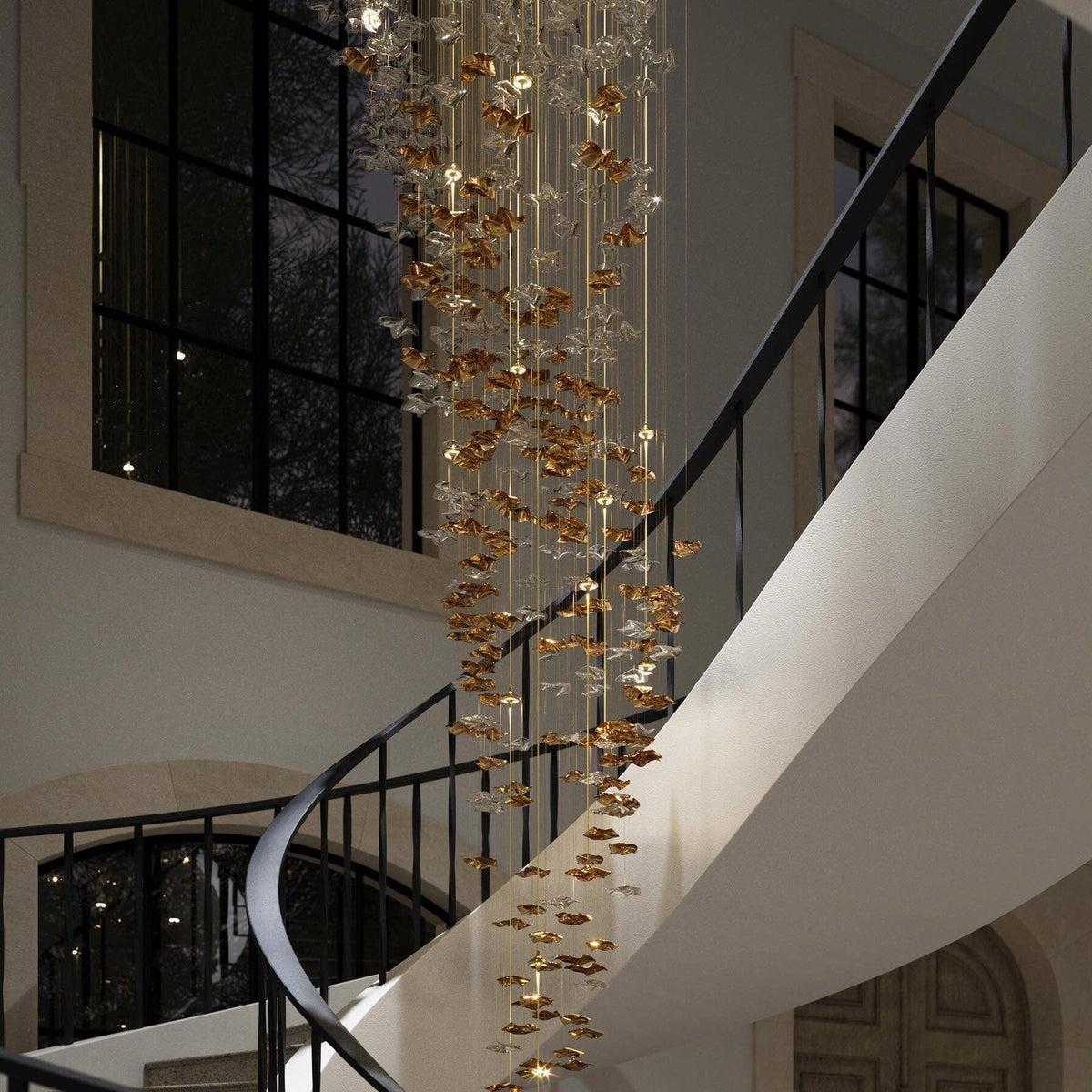 Tidal Art Glass Chandelier – Modern Cascading LED Pendant Light