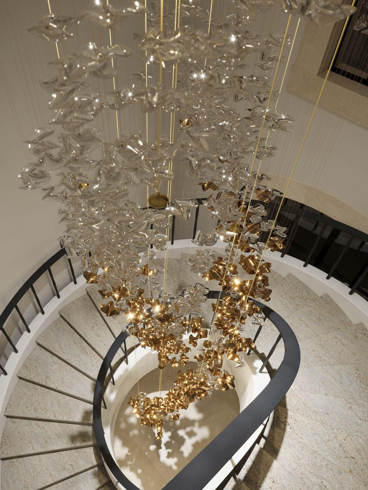 Tidal Art Glass Chandelier – Modern Cascading LED Pendant Light