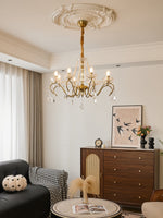 Sapphire Crystal Chandelier – Gold Brass & Pearl Cascade for Dining Room