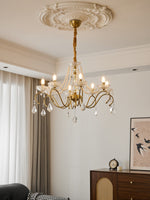 Sapphire Crystal Chandelier – Gold Brass & Pearl Cascade for Dining Room
