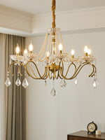 Sapphire Crystal Chandelier – Gold Brass & Pearl Cascade for Dining Room