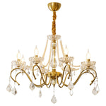 Sapphire Crystal Chandelier – Gold Brass & Pearl Cascade for Dining Room