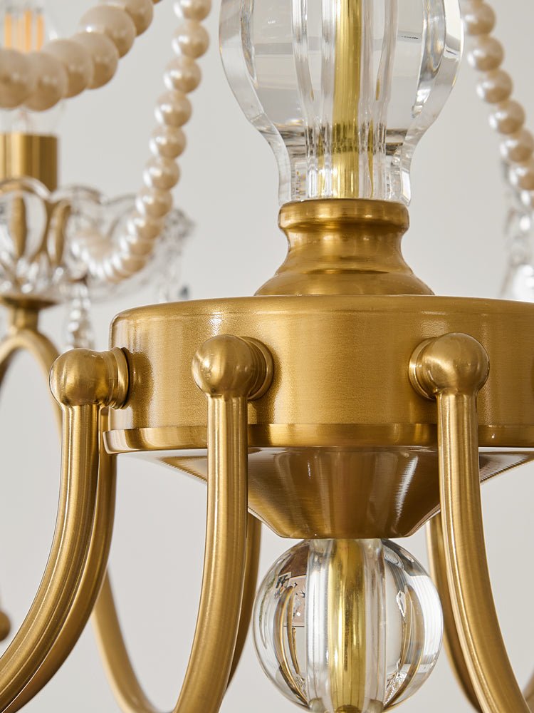 Sapphire Crystal Chandelier – Gold Brass & Pearl Cascade for Dining Room