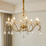 Sapphire Crystal Chandelier – Gold Brass & Pearl Cascade for Dining Room