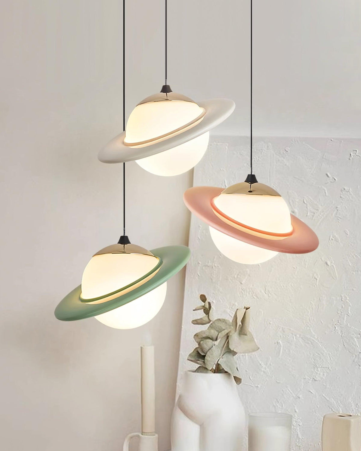Saturn Celestial Pendant Light in Glass and Metal for Modern Interiors