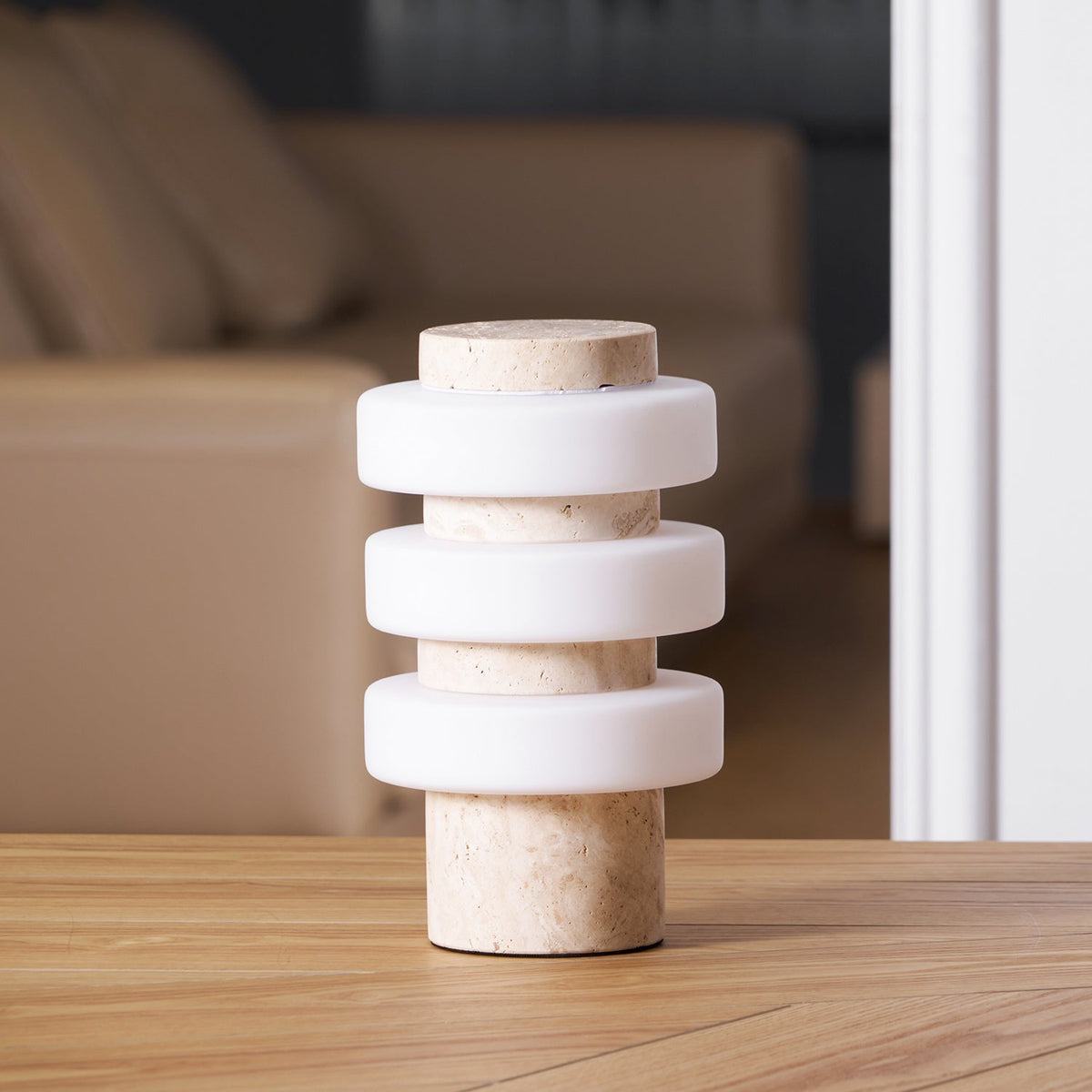 Saturn Travertine Table Lamp – Sculptural LED Accent Light