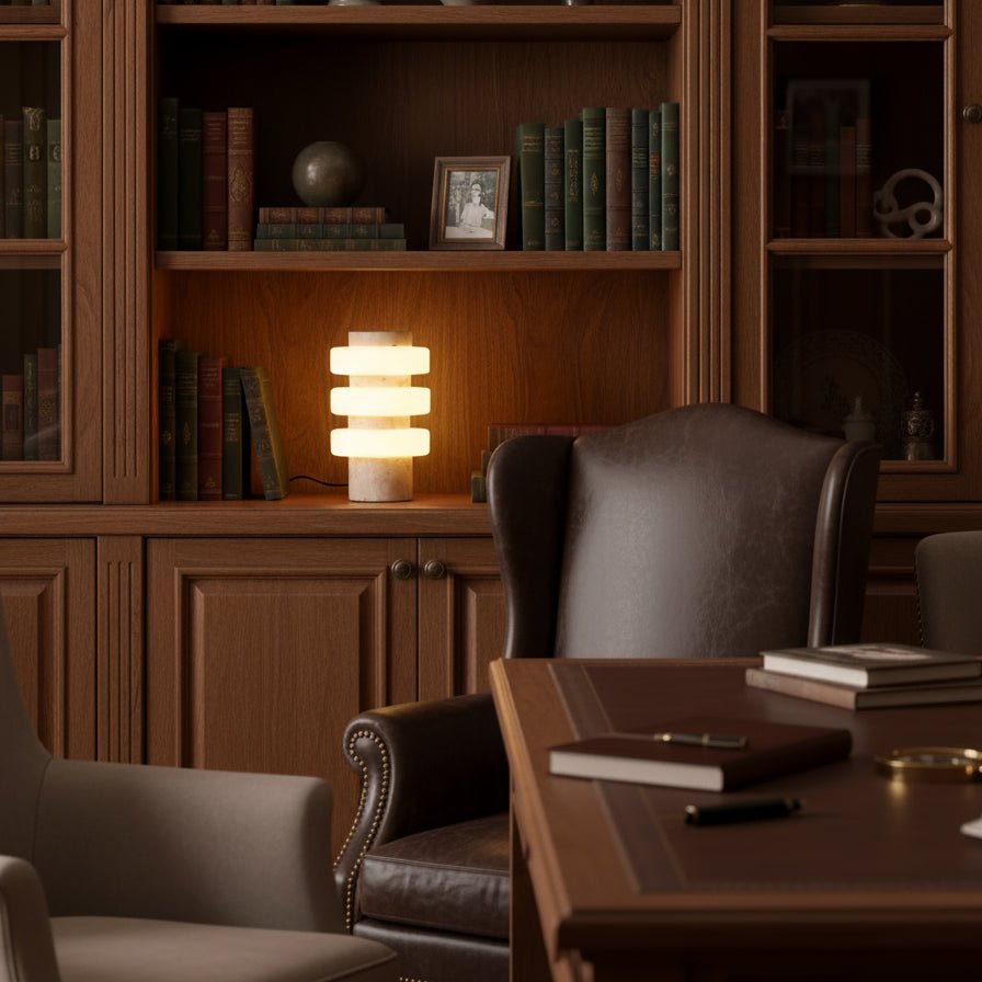 Saturn Travertine Table Lamp – Sculptural LED Accent Light