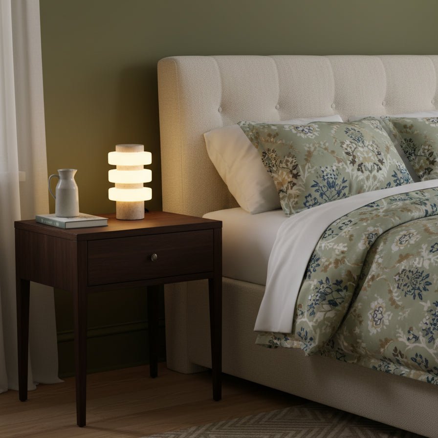 Saturn Travertine Table Lamp – Sculptural LED Accent Light