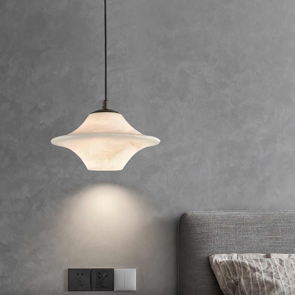 Celestial Alabaster Pendant Light with Black Metal Accents
