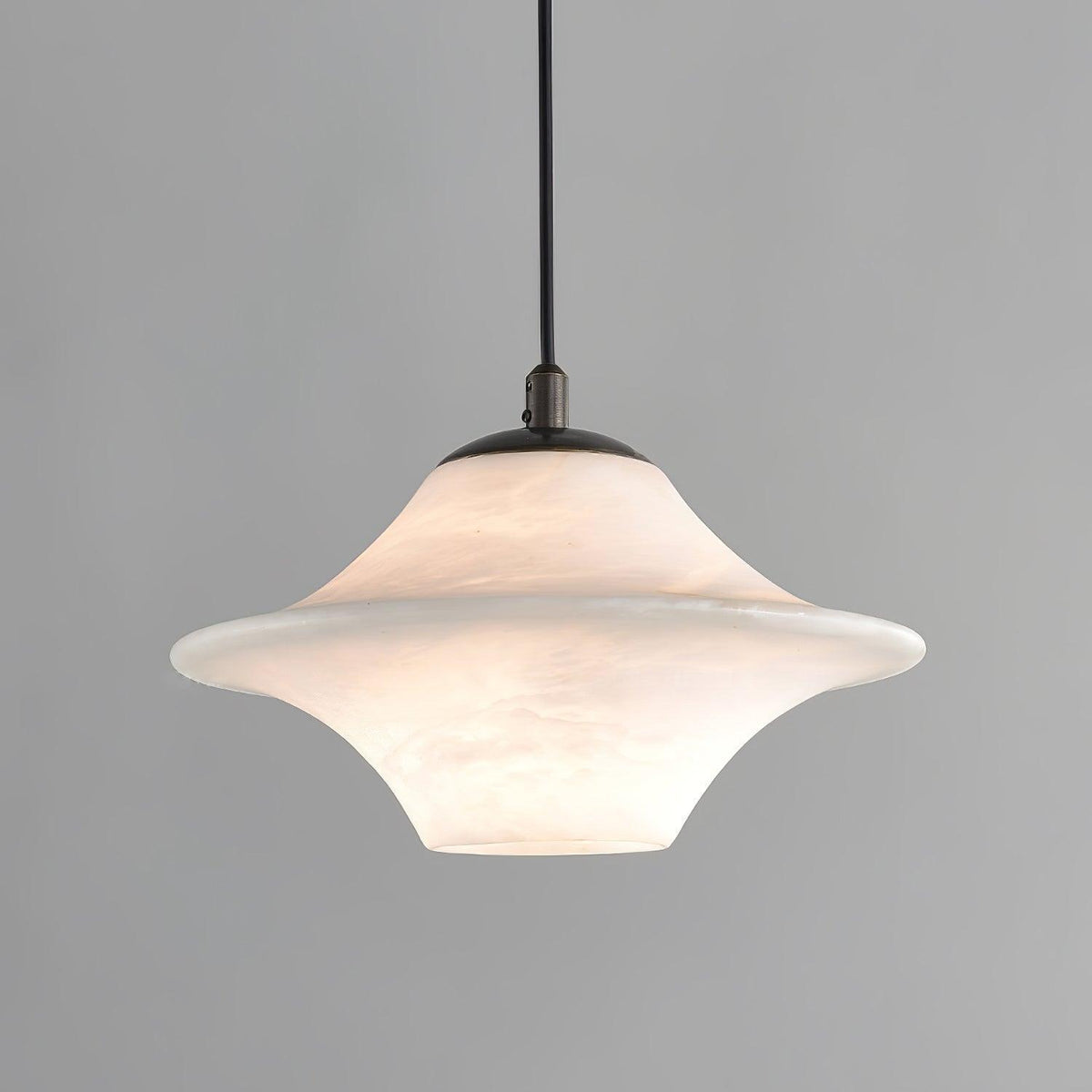 Celestial Alabaster Pendant Light with Black Metal Accents