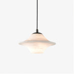 Celestial Alabaster Pendant Light with Black Metal Accents