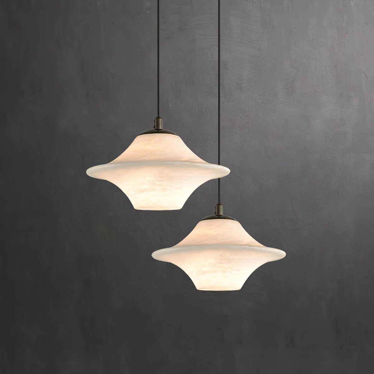 Celestial Alabaster Pendant Light with Black Metal Accents