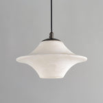 Celestial Alabaster Pendant Light with Black Metal Accents