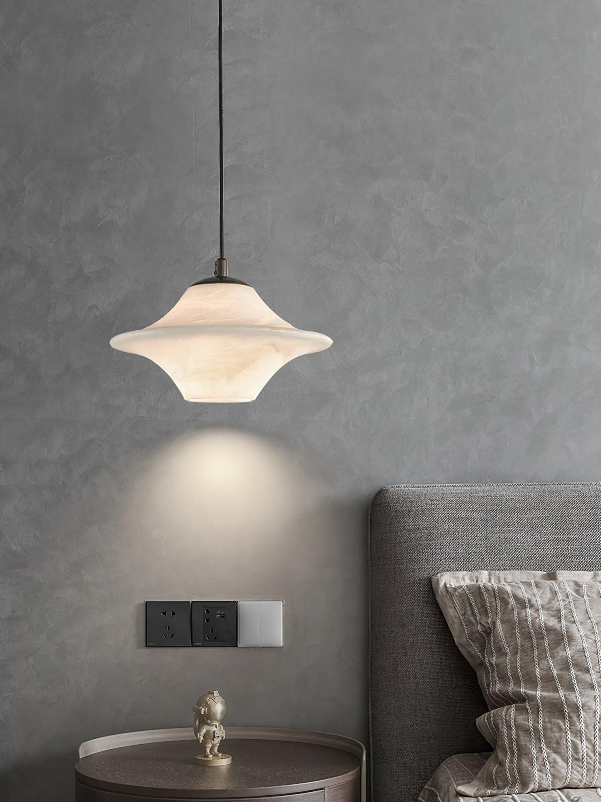 Celestial Alabaster Pendant Light with Black Metal Accents