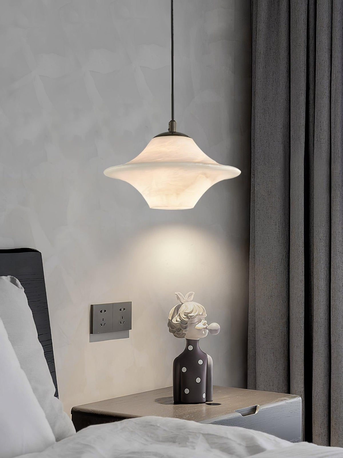 Celestial Alabaster Pendant Light with Black Metal Accents