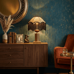Savanna Fringe Table Lamp with Leopard Shade and Brass Accents