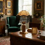 Savanna Fringe Table Lamp with Leopard Shade and Brass Accents