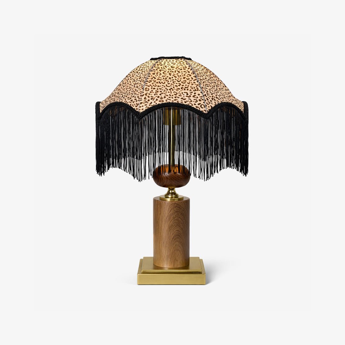 Savanna Fringe Table Lamp with Leopard Shade and Brass Accents