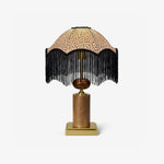 Savanna Fringe Table Lamp with Leopard Shade and Brass Accents