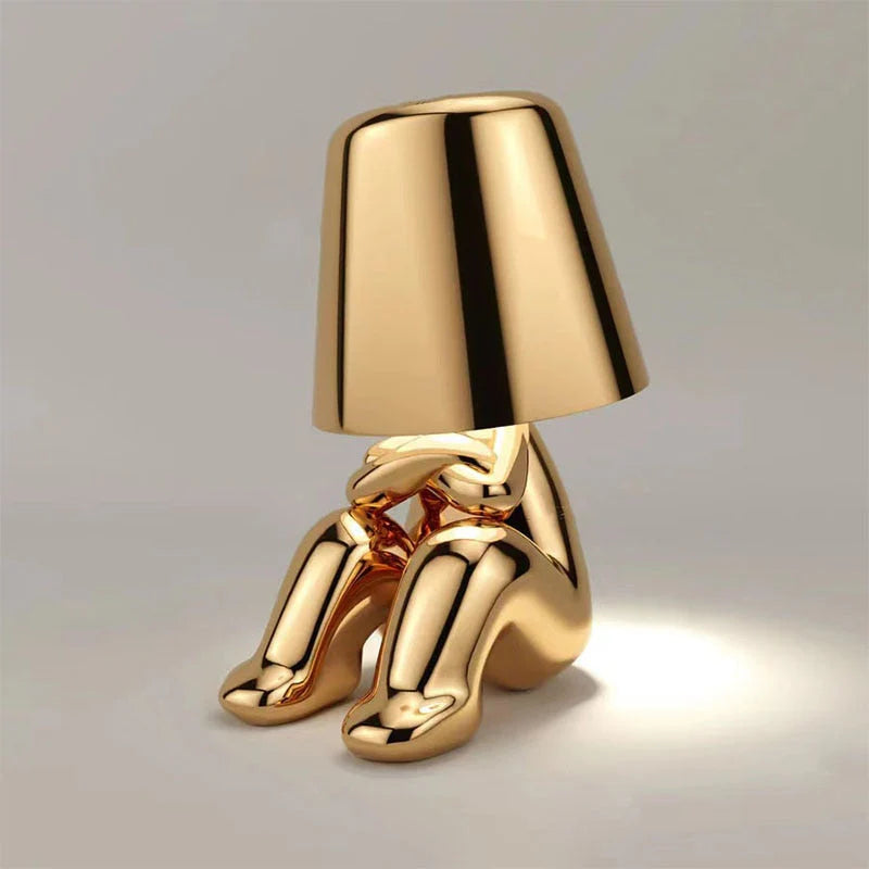 Cute Gold Man Statue Led Table Lamp