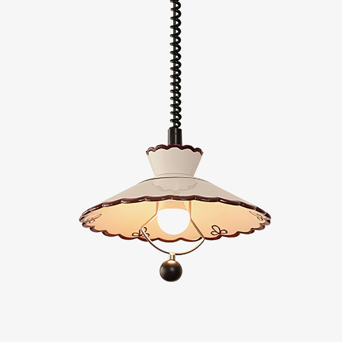 Scalloped Ceramic Pendant Light with Coiled Cord for Modern Interiors