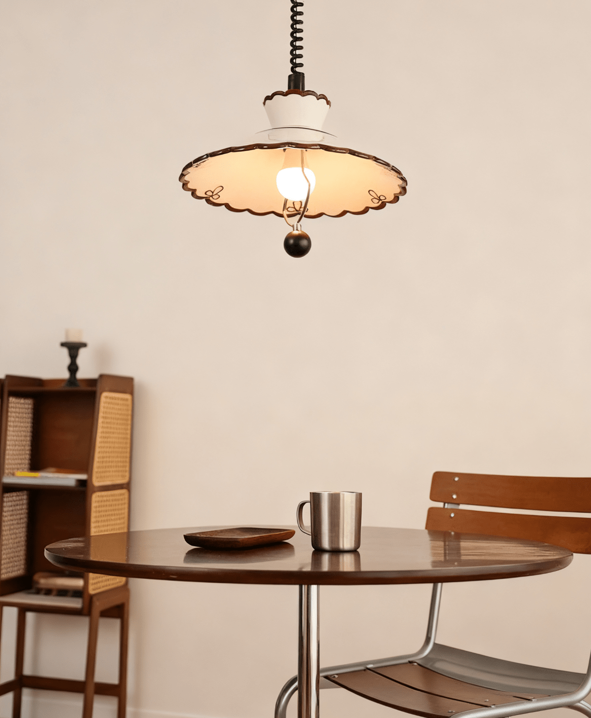 Scalloped Ceramic Pendant Light with Coiled Cord for Modern Interiors