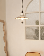 Scalloped Ceramic Pendant Light with Coiled Cord for Modern Interiors
